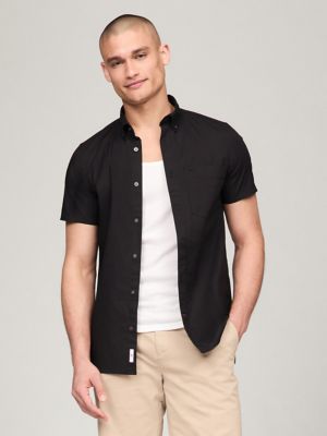 Slim Fit Short-Sleeve Poplin Shirt, Black