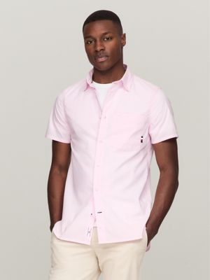 Slim Fit Short-Sleeve Poplin Shirt, Simple Pink