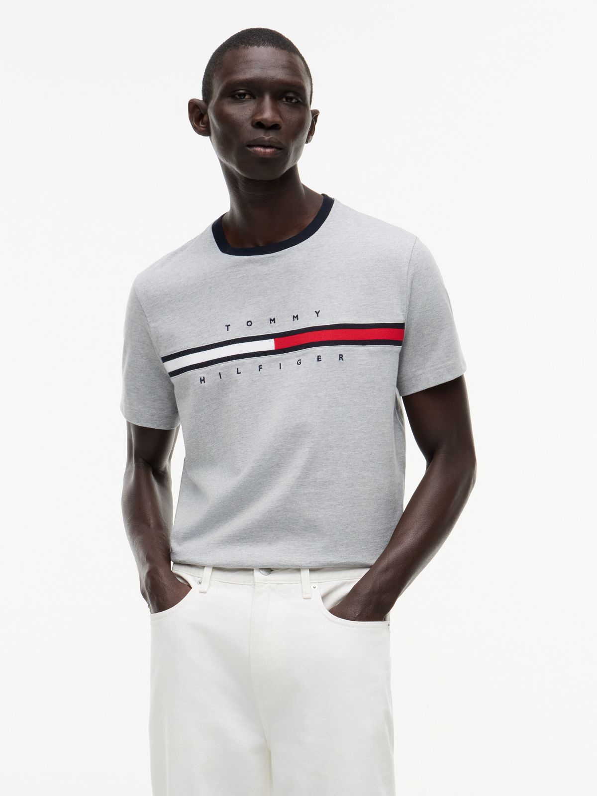Embroidered Flag Logo T-Shirt — Grey Heather