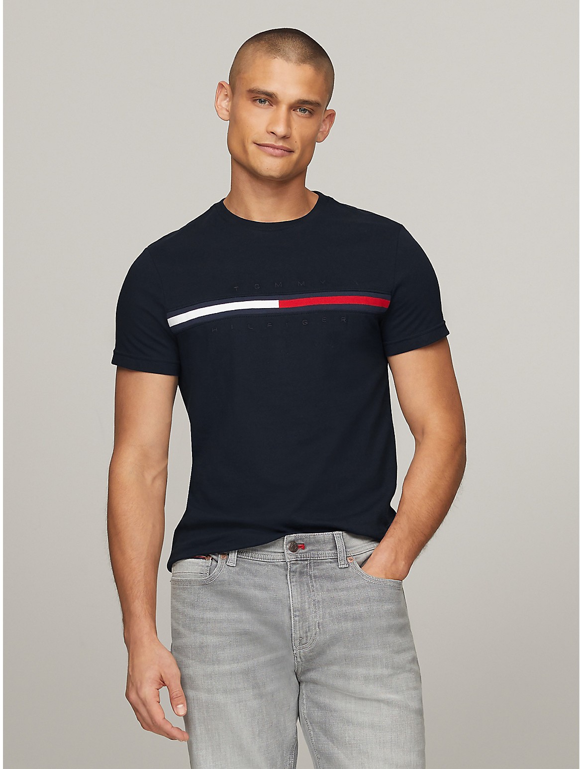 Tommy Hilfiger Men's Embroidered Flag Logo T-Shirt - Black - XXXL
