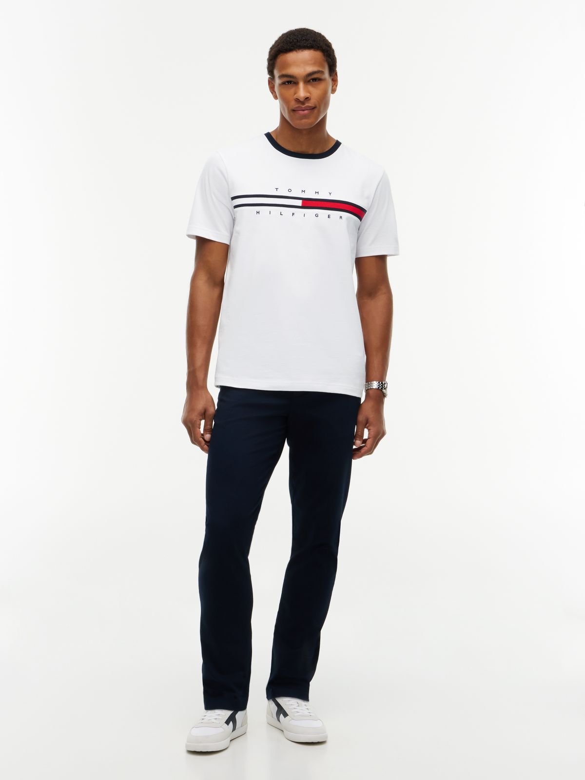 Embroidered Flag Logo T-Shirt — Optic White