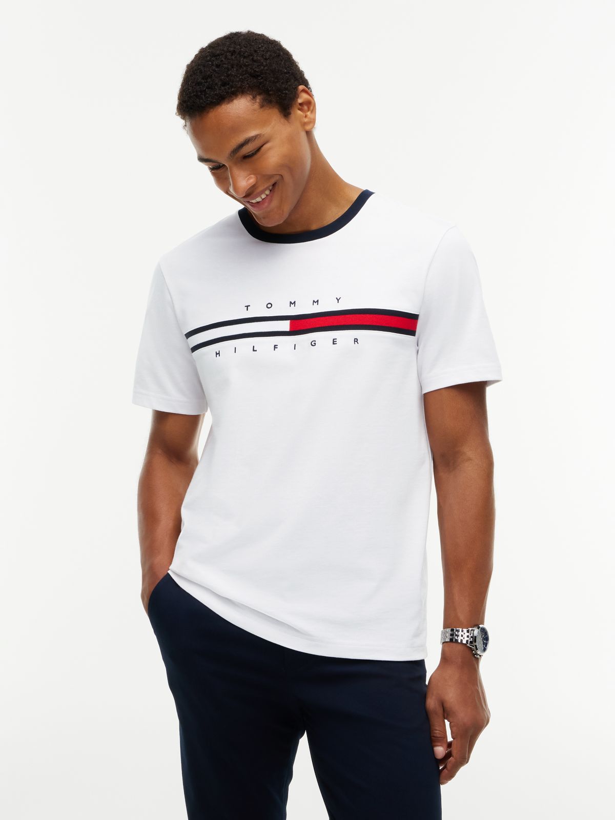 Embroidered Flag Logo T-Shirt — Optic White