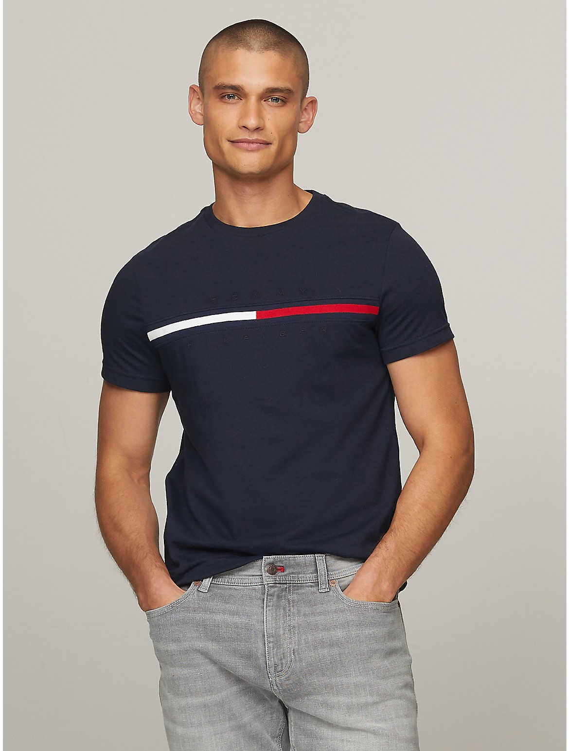 Tommy Hilfiger Men's Embroidered Flag Logo T-Shirt