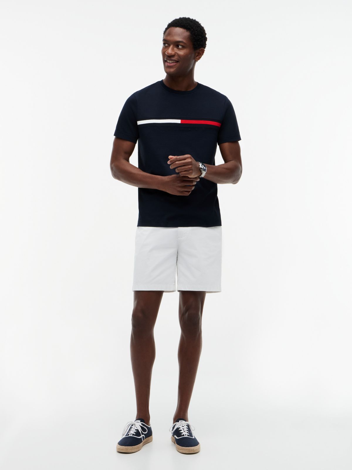 Embroidered Flag Logo T-Shirt — Navy Blue