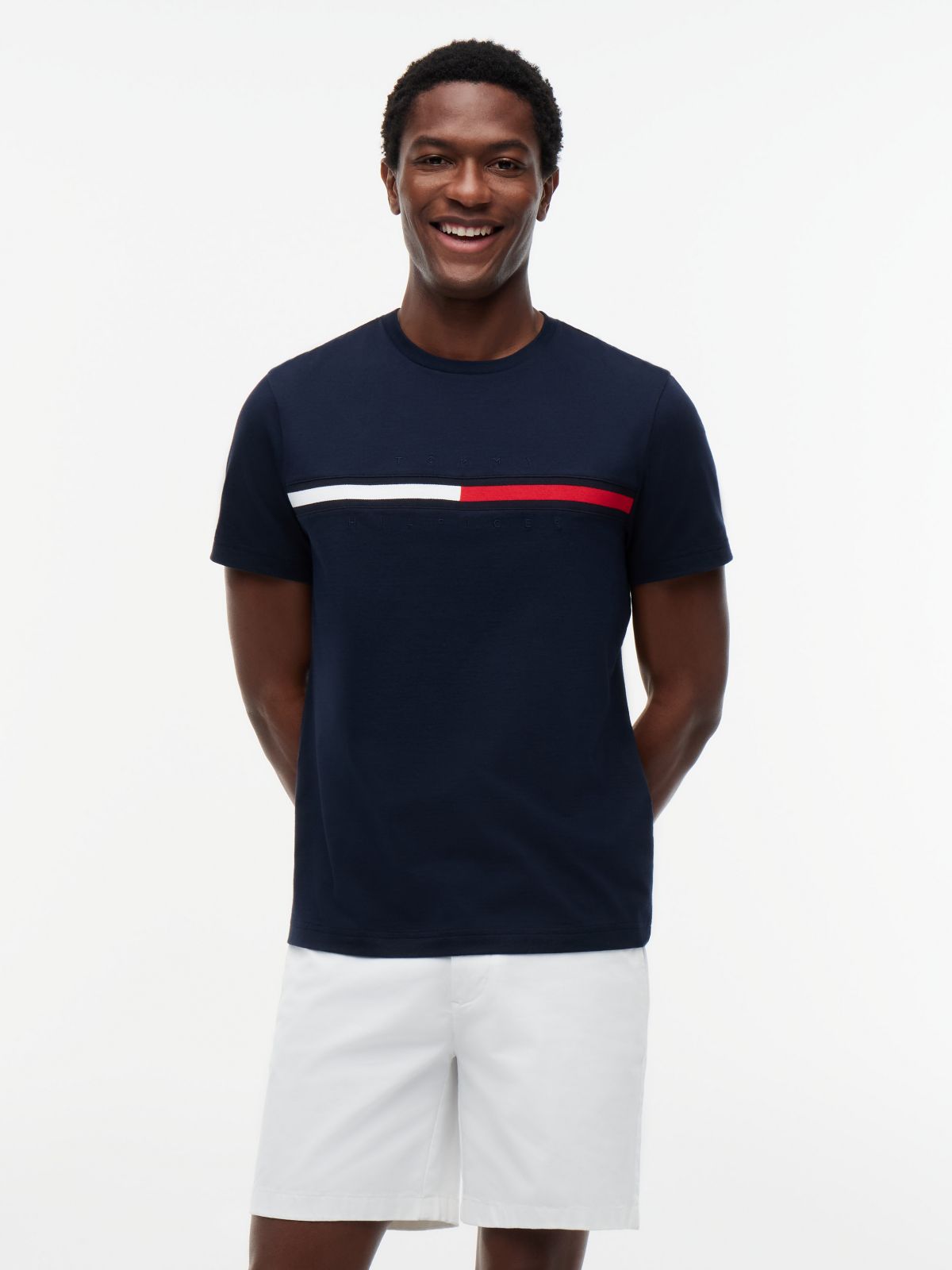 Embroidered Flag Logo T-Shirt — Navy Blue