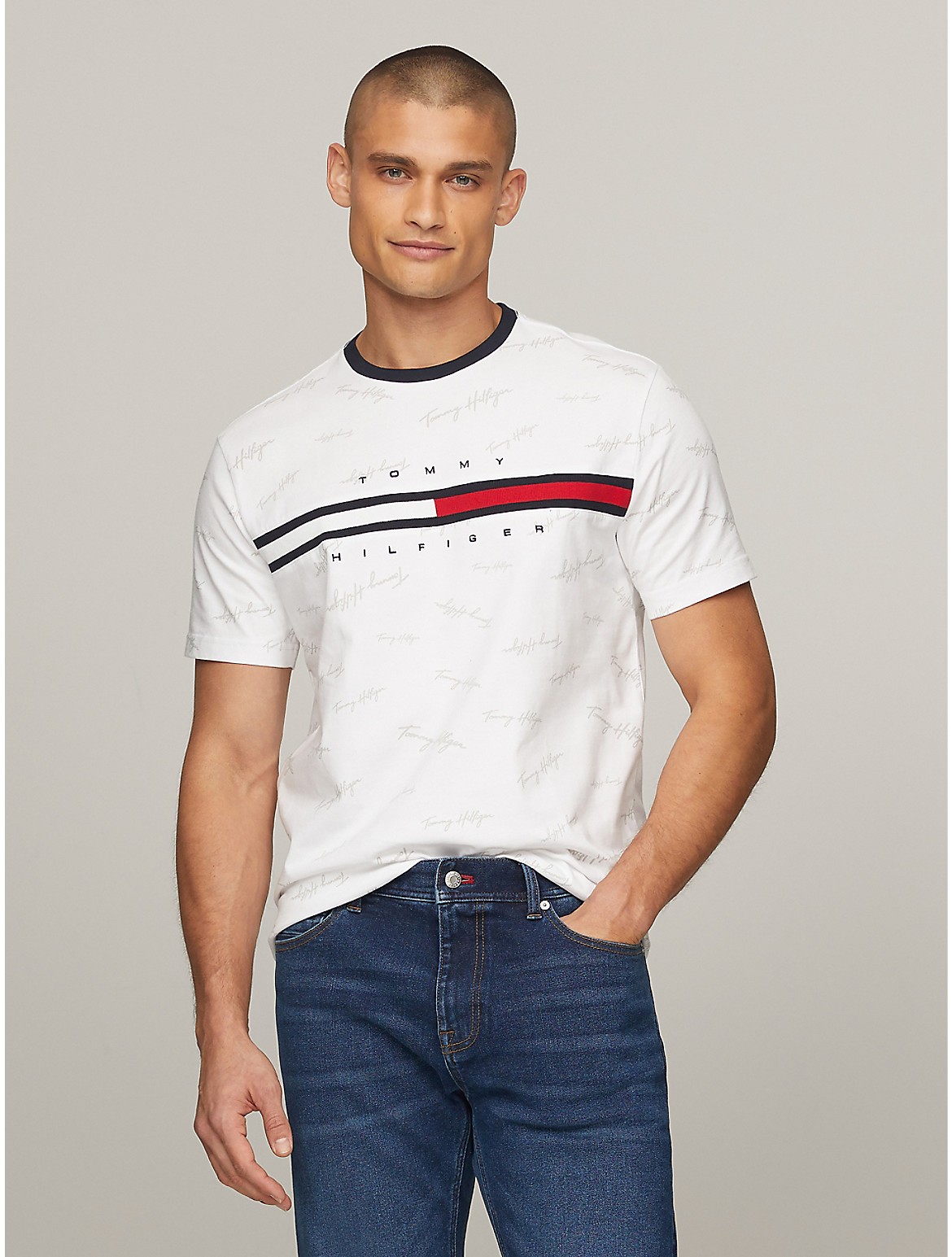 Tommy Hilfiger Men's Signature Flag Stripe Logo T-Shirt