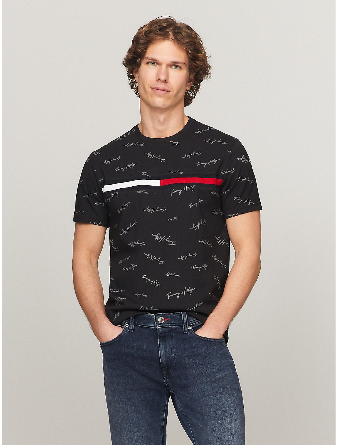 Tommy Hilfiger Men's Signature Flag Stripe Logo T-Shirt