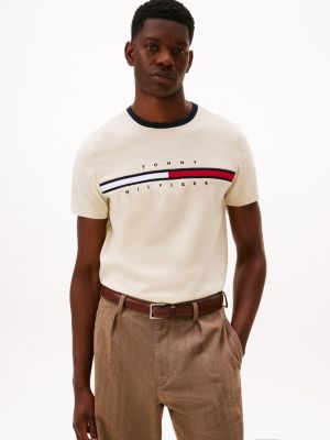 Embroidered Flag Logo T-Shirt, Ivory Heather