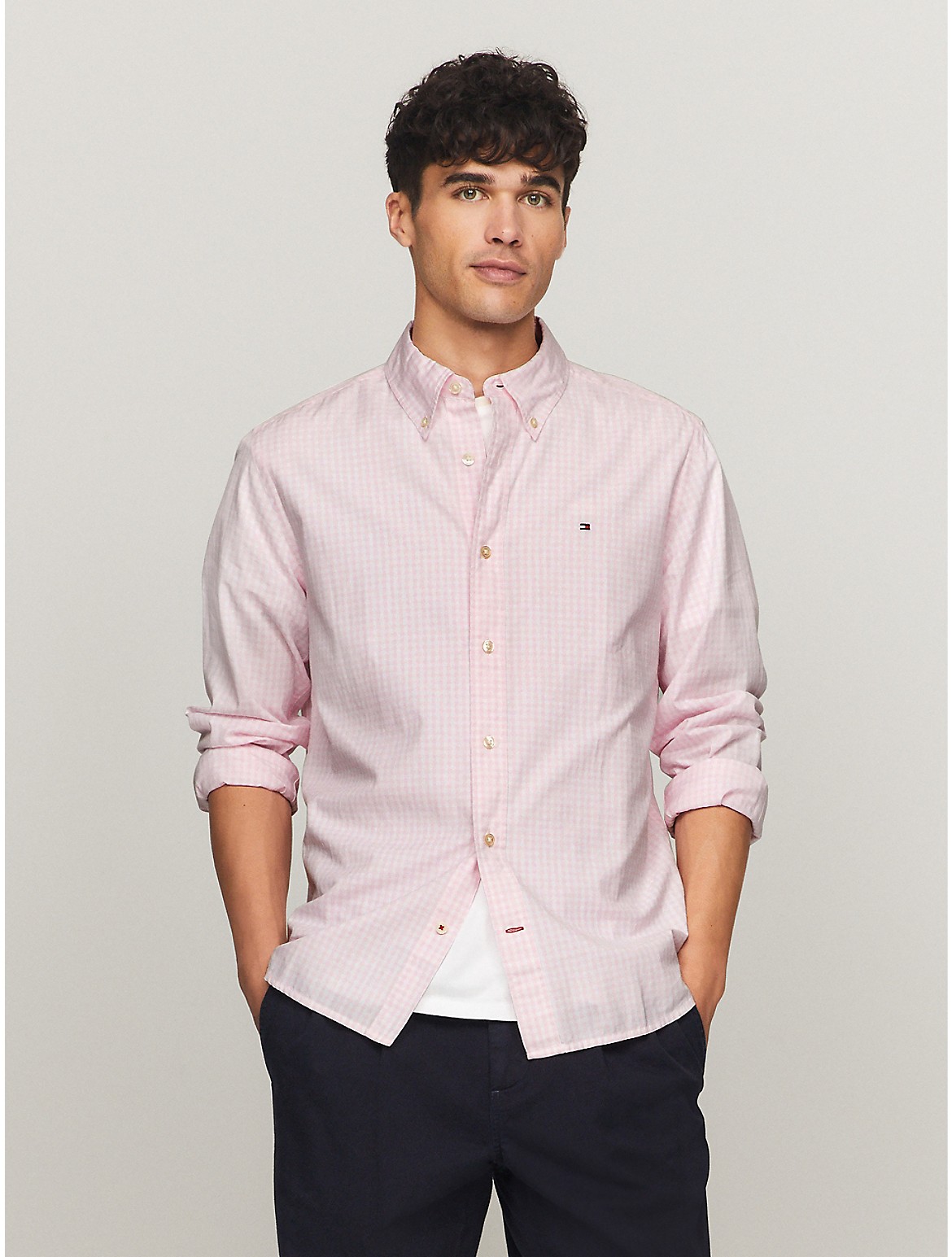 Shop Tommy Hilfiger Regular Fit Gingham Poplin Shirt In Simple Pink/optic White