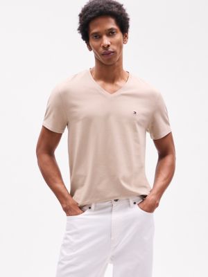 Slim Fit V-Neck T-Shirt, Beige