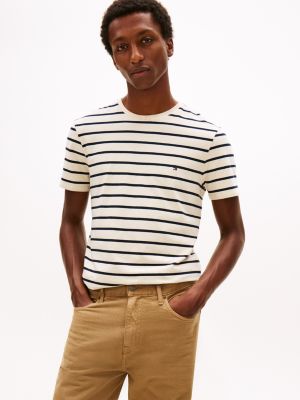 Extra Slim Stripe Stretch-Cotton T-Shirt, Beige Heather Stripe