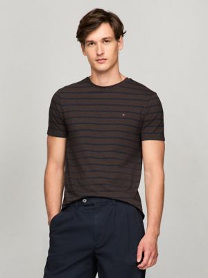 Extra Slim Stripe Stretch-Cotton T-Shirt, Brown Heather Stripe