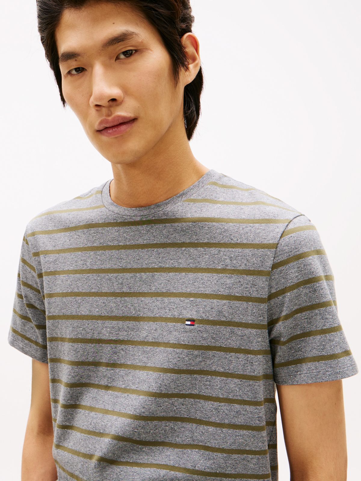 Extra Slim Stripe Stretch-Cotton T-Shirt — Grey Heather Stripe