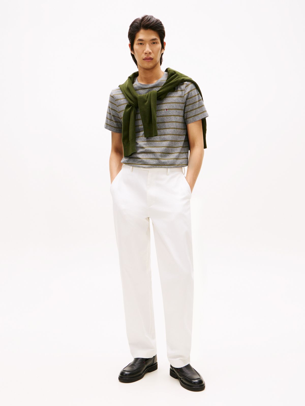 Extra Slim Stripe Stretch-Cotton T-Shirt — Grey Heather Stripe