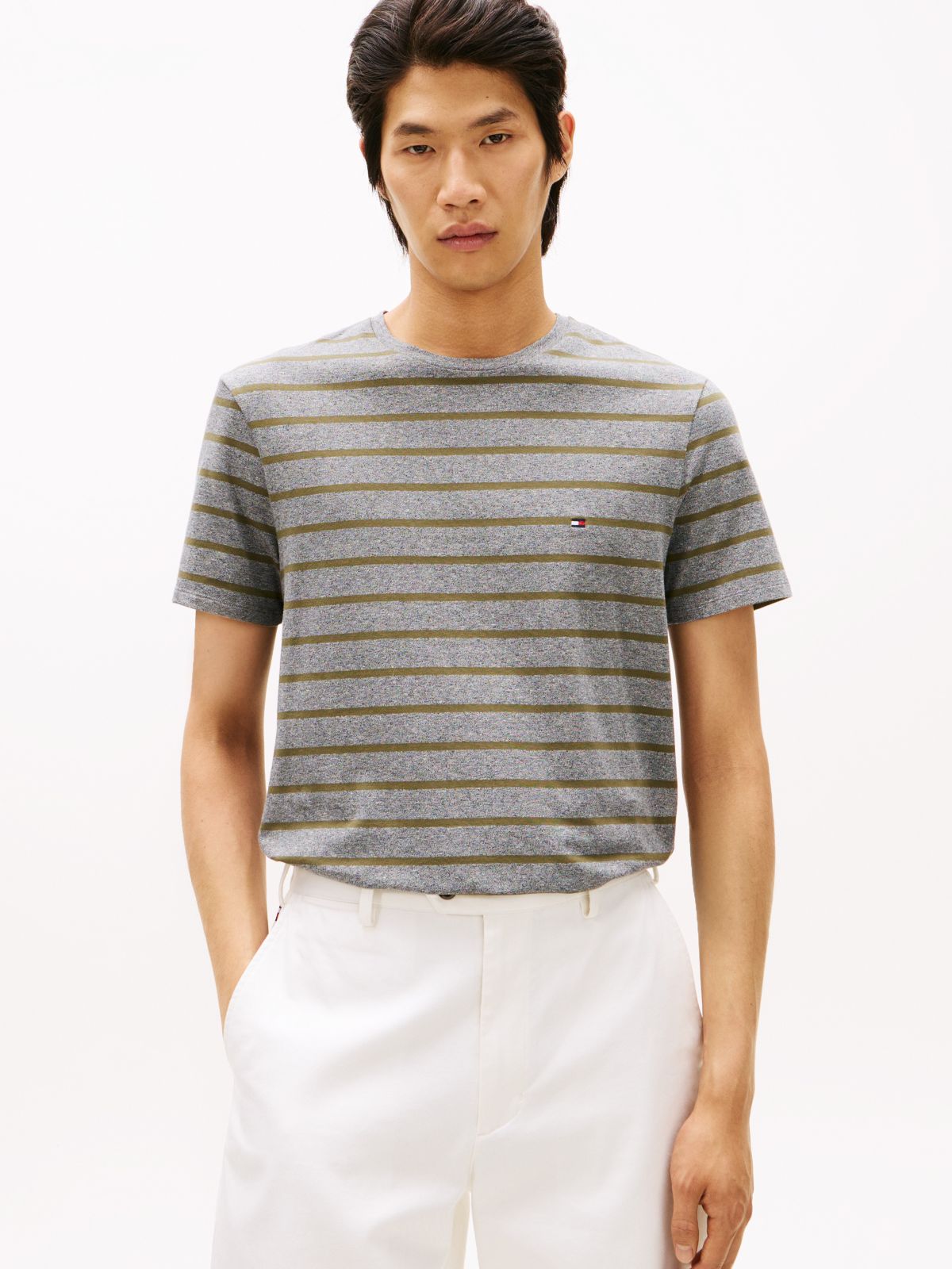 Extra Slim Stripe Stretch-Cotton T-Shirt — Grey Heather Stripe