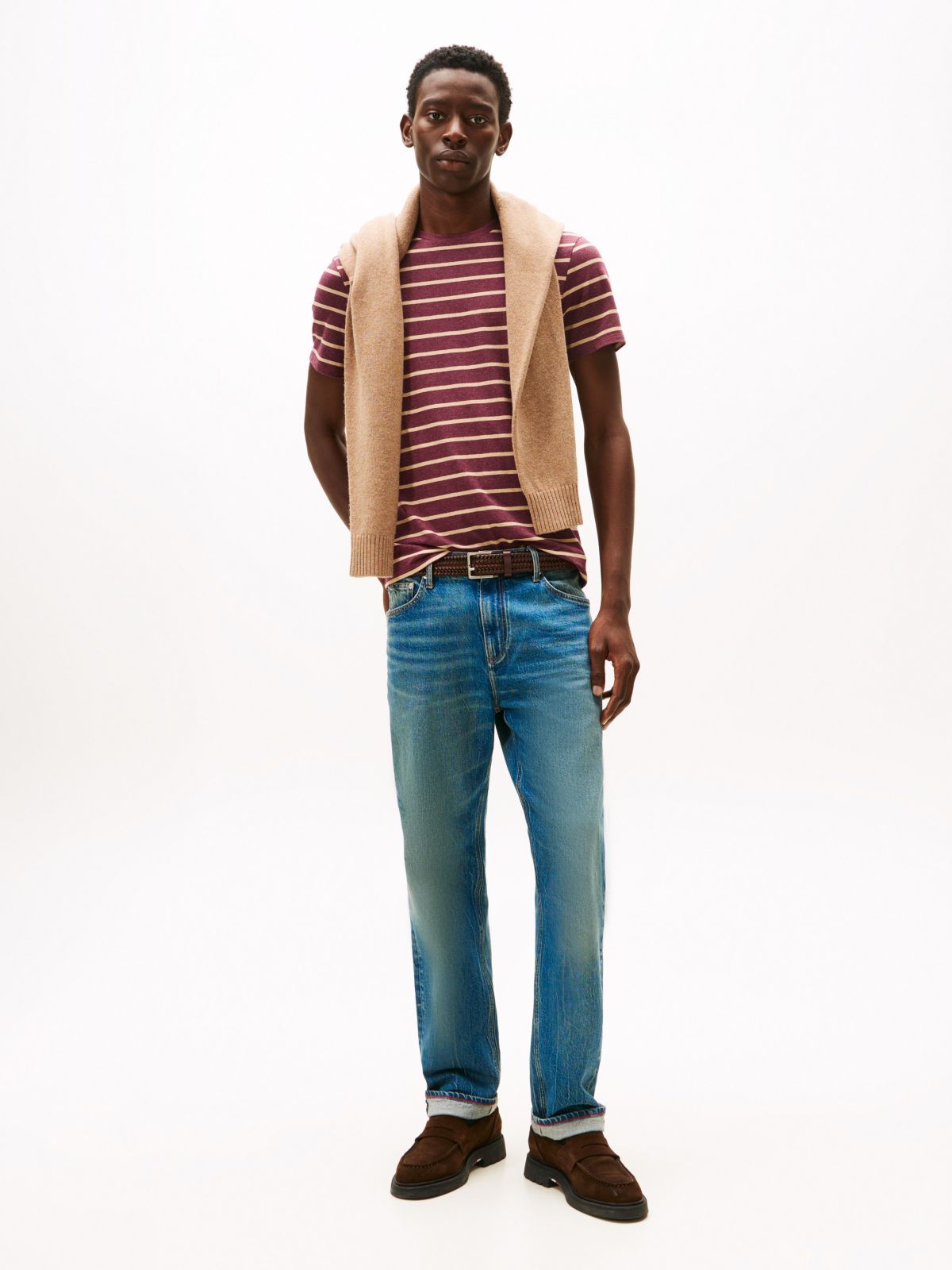 Extra Slim Stripe Stretch-Cotton T-Shirt — Burgundy Heather Stripe