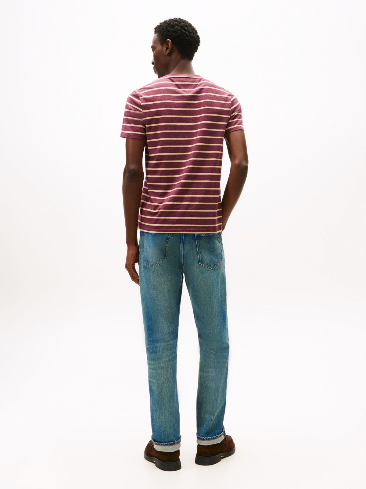Extra Slim Stripe Stretch-Cotton T-Shirt — Burgundy Heather Stripe