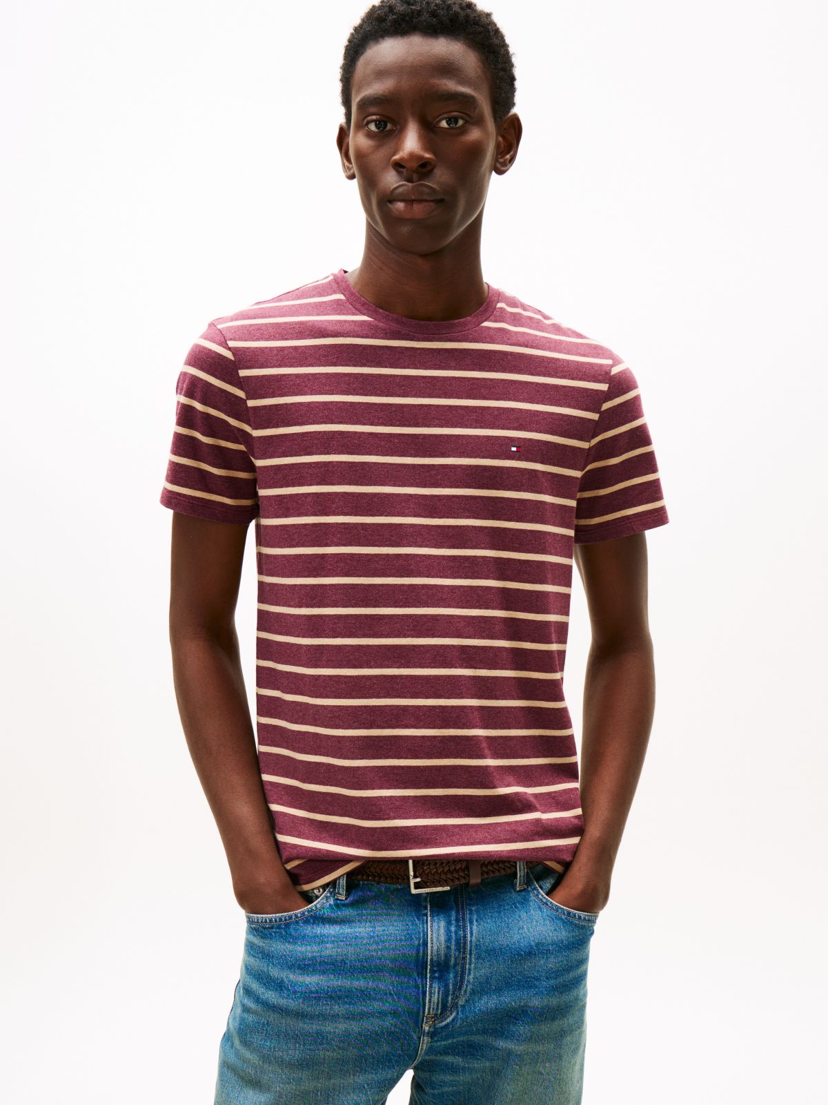 Extra Slim Stripe Stretch-Cotton T-Shirt — Burgundy Heather Stripe