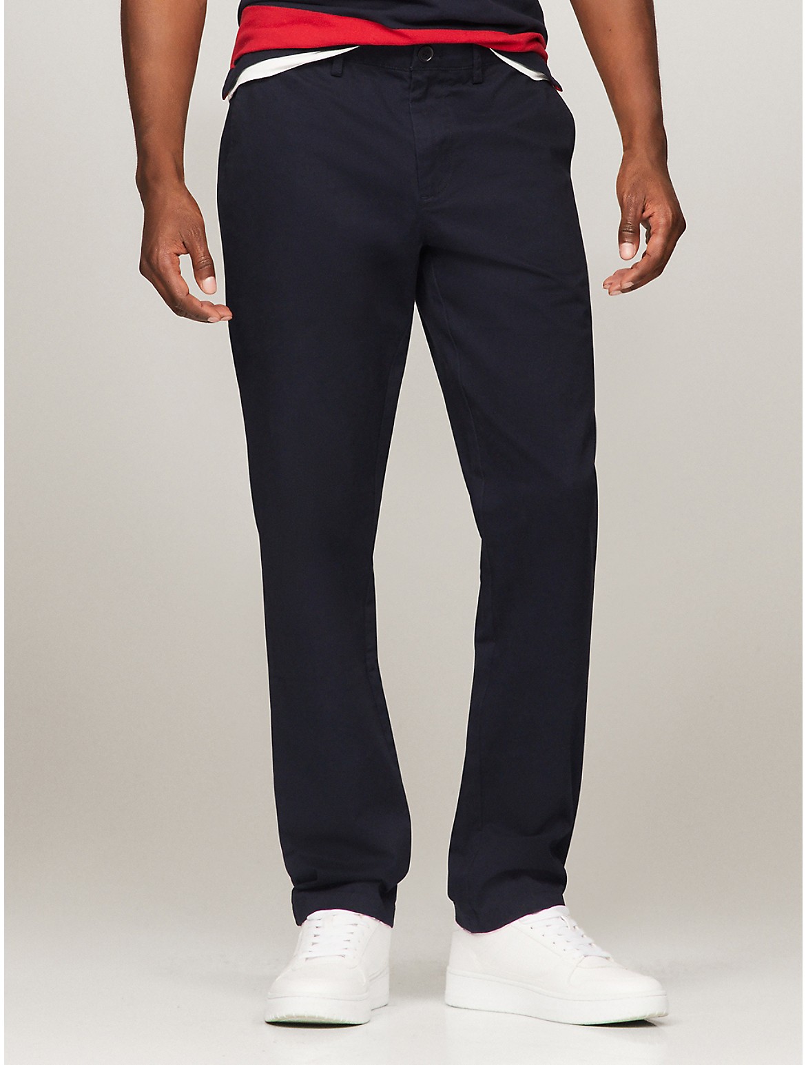 Shop Tommy Hilfiger Straight Fit Thflex Tommy Chino In Navy