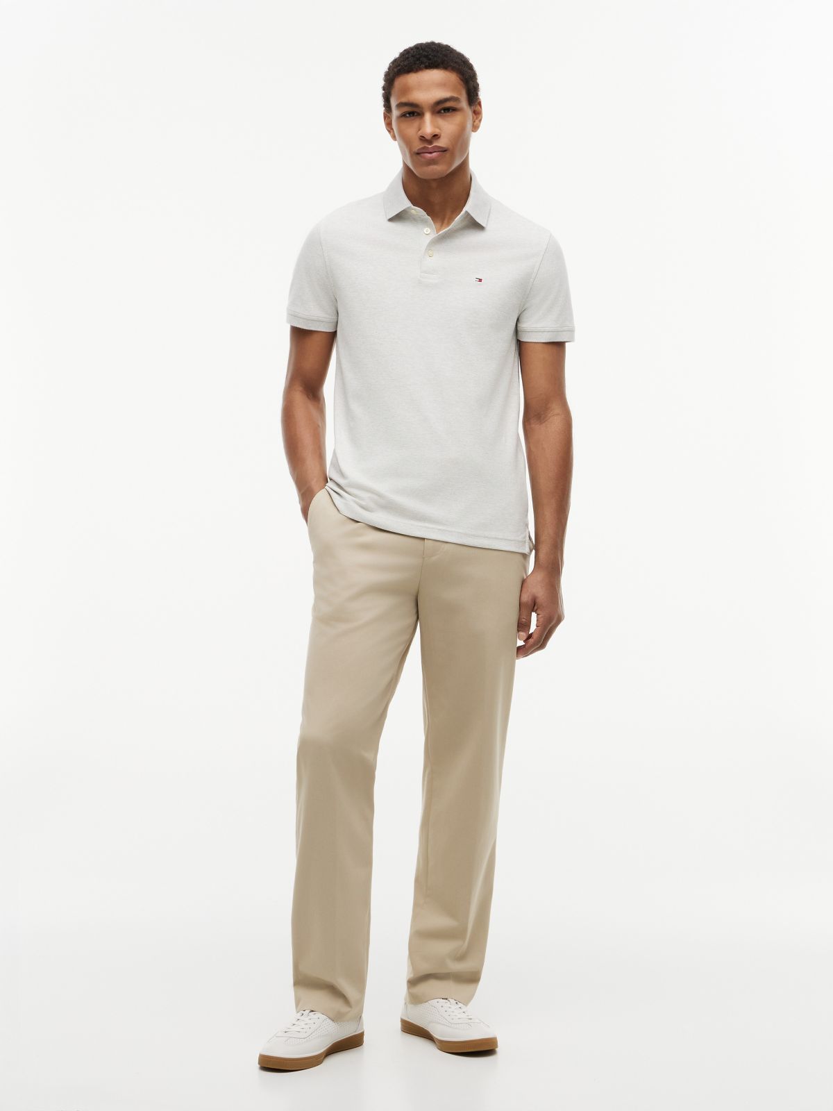 Slim Fit Stretch Pique Polo — Light Grey Heather