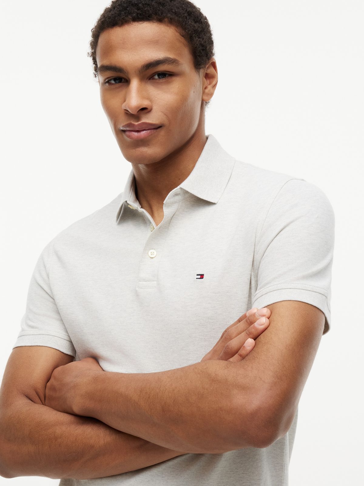 Slim Fit Stretch Pique Polo — Light Grey Heather