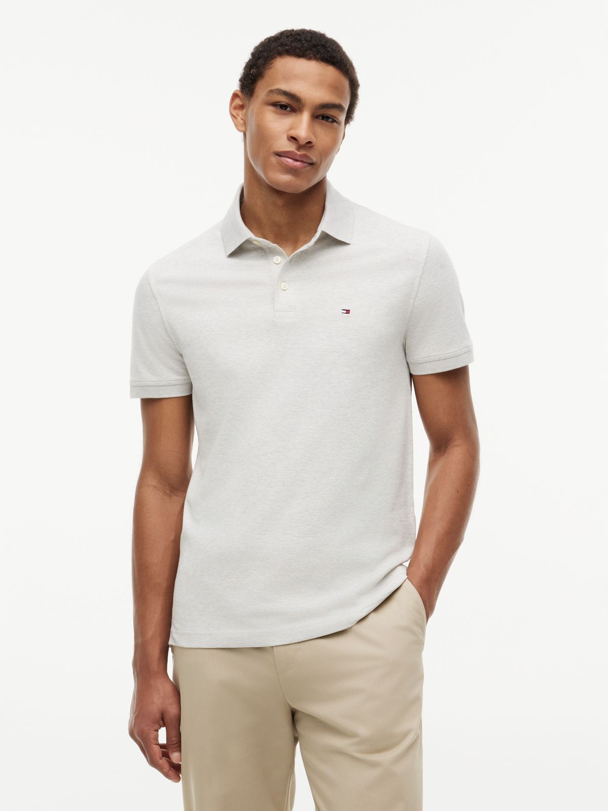Slim Fit Stretch Pique Polo — Light Grey Heather
