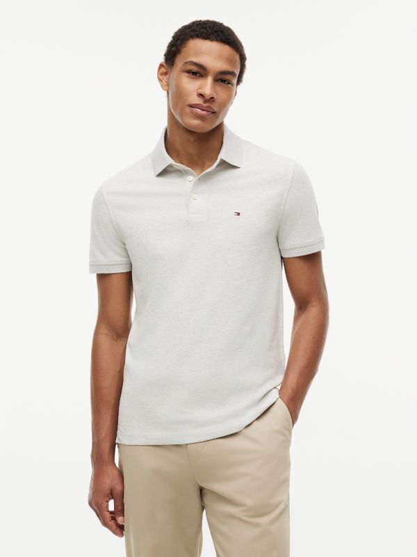 Slim Fit Stretch Pique Polo — Light Grey Heather