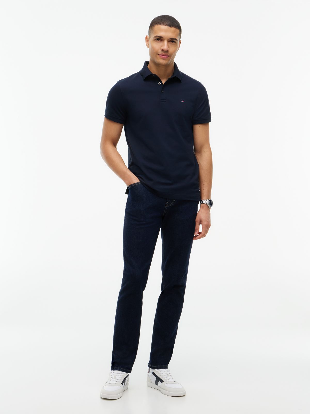 Slim Fit Stretch Pique Polo — Navy Blue