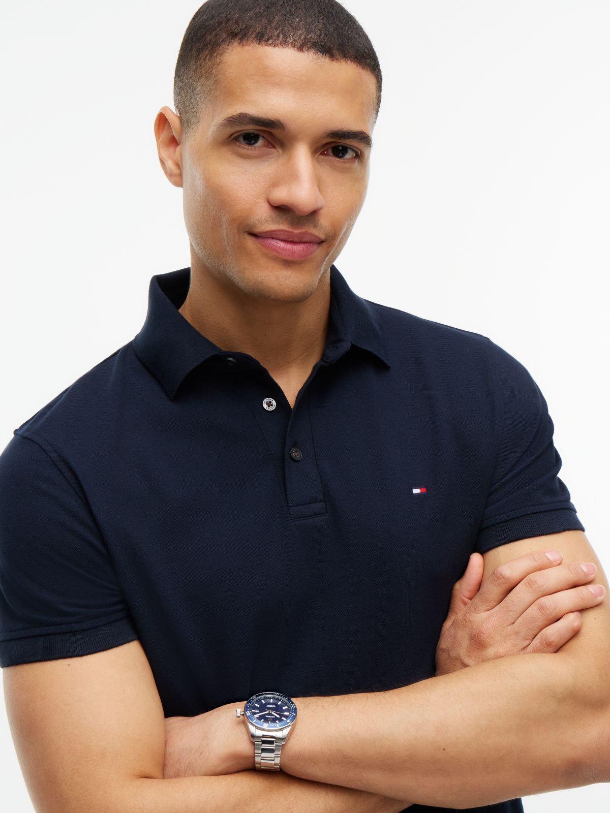 Slim Fit Stretch Pique Polo — Navy Blue
