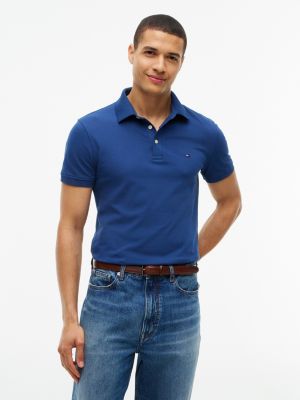 Slim Fit Stretch Pique Polo, Indigo Blue