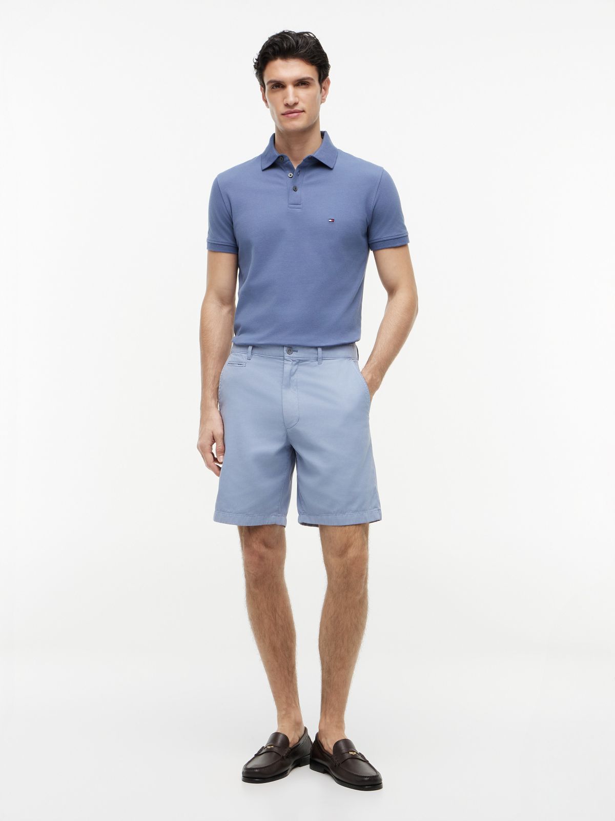 Slim Fit Stretch Pique Polo — Faded Indigo