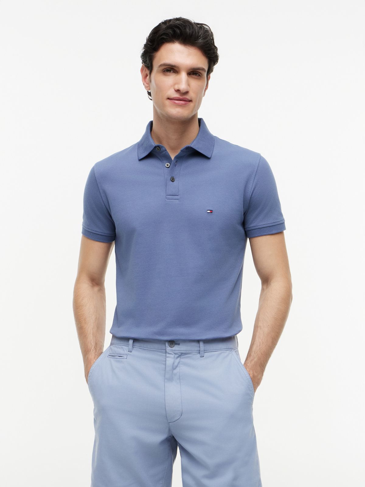Slim Fit Stretch Pique Polo — Faded Indigo