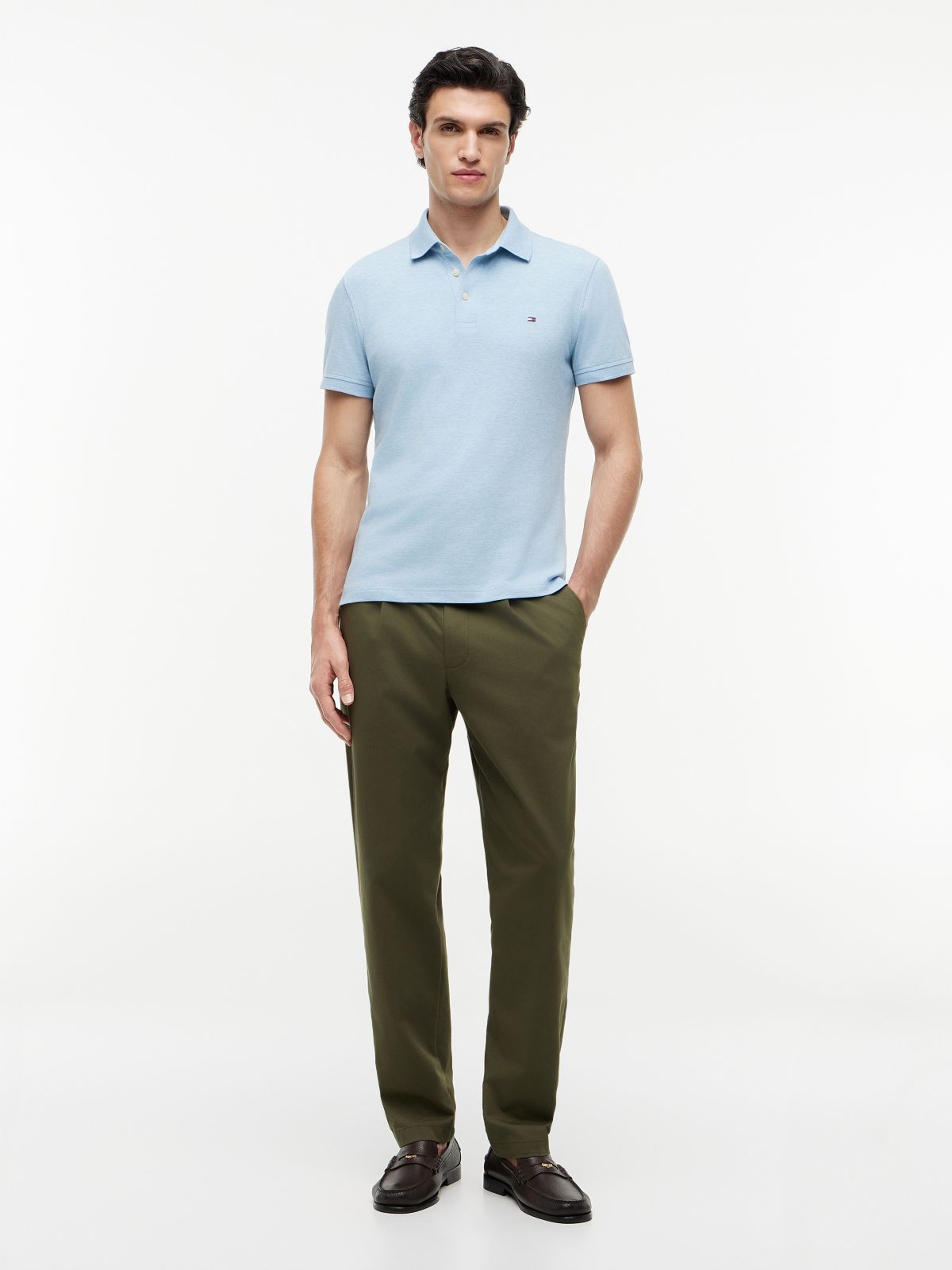 Slim Fit Stretch Pique Polo — Blue Heather