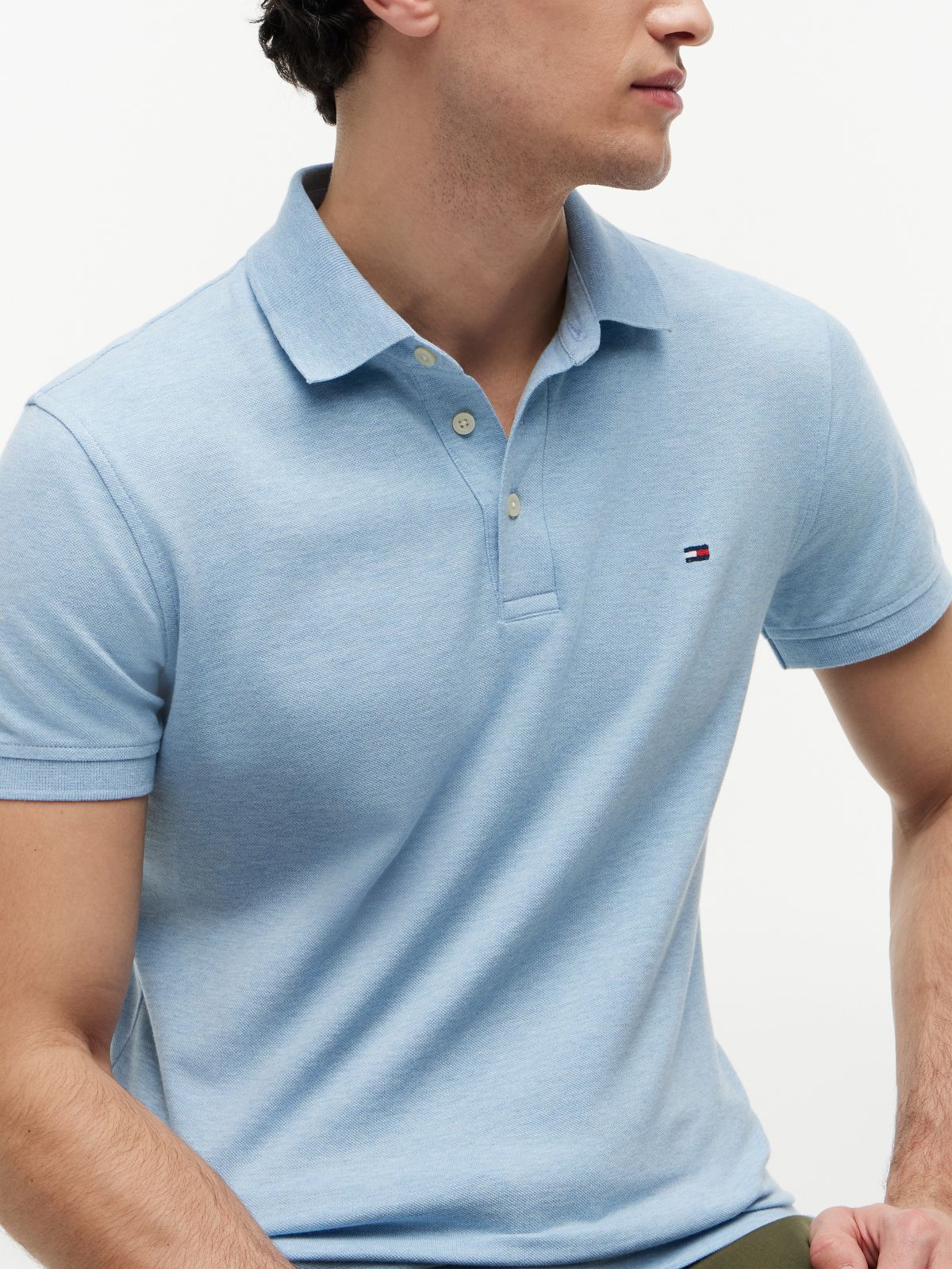 Slim Fit Stretch Pique Polo — Blue Heather