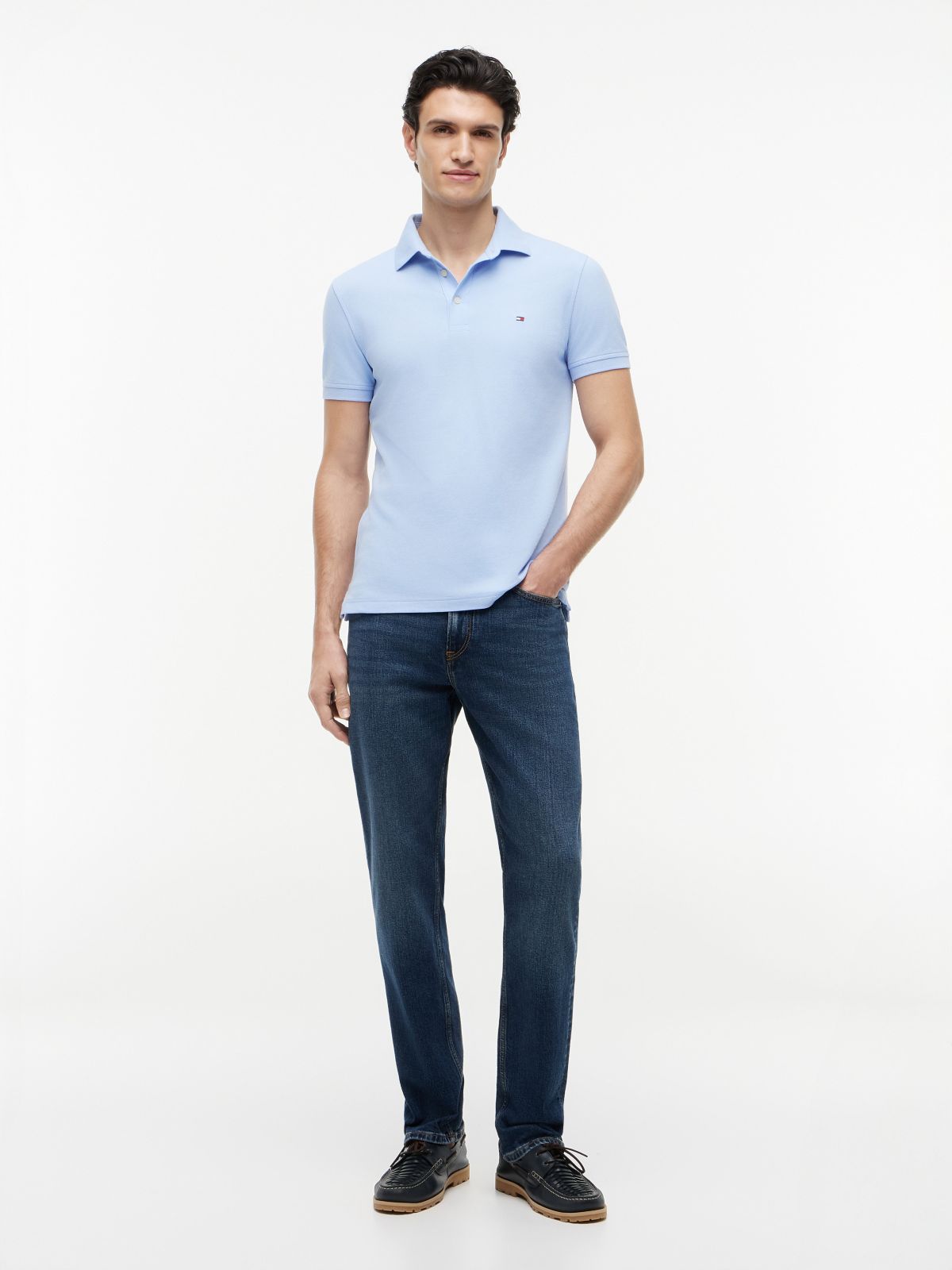 Slim Fit Stretch Pique Polo — Light Blue