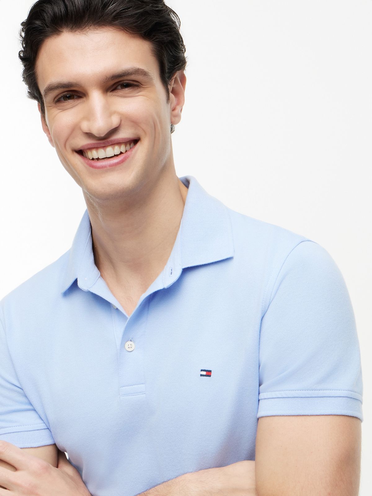 Slim Fit Stretch Pique Polo — Light Blue