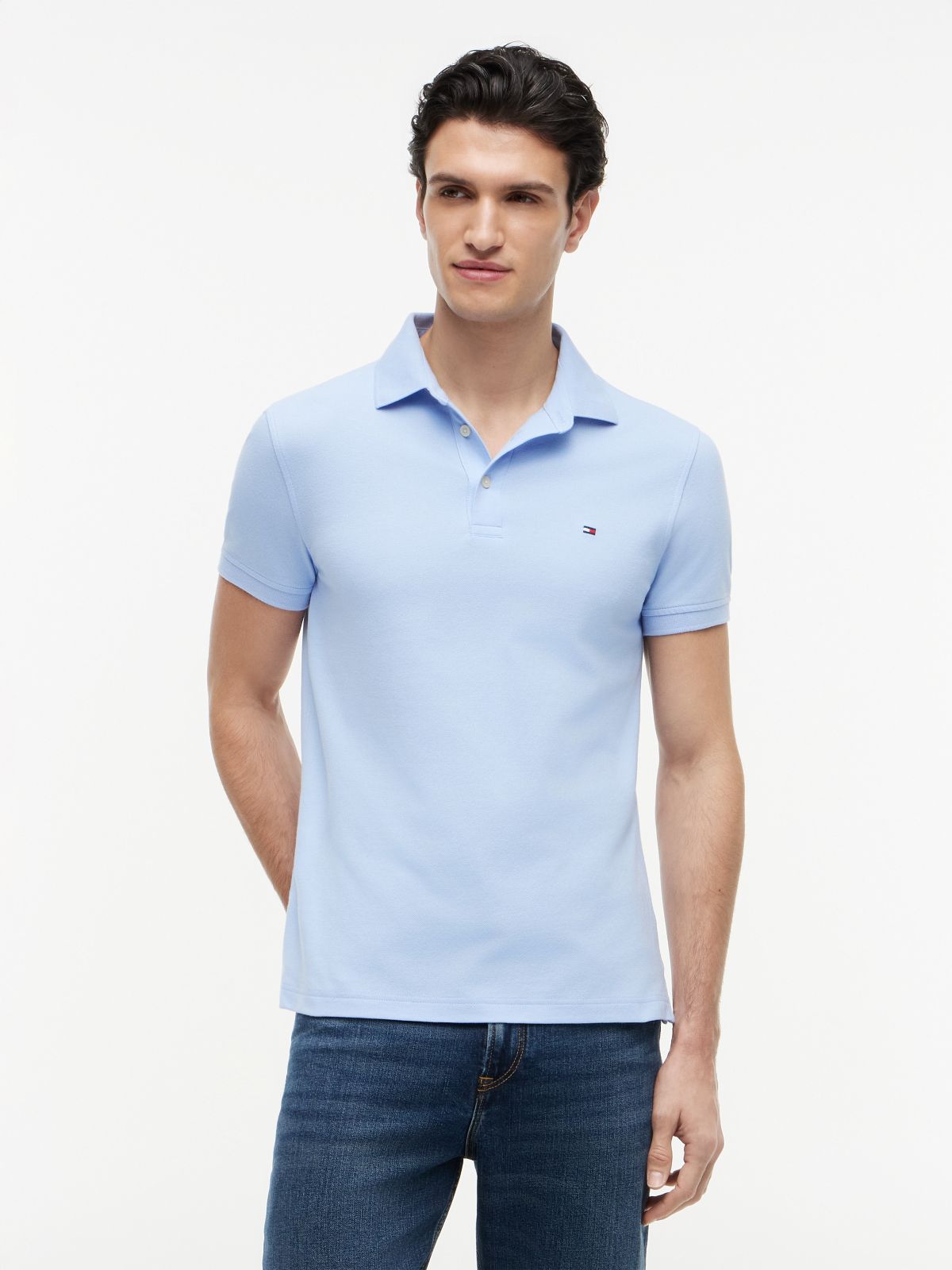 Slim Fit Stretch Pique Polo — Light Blue