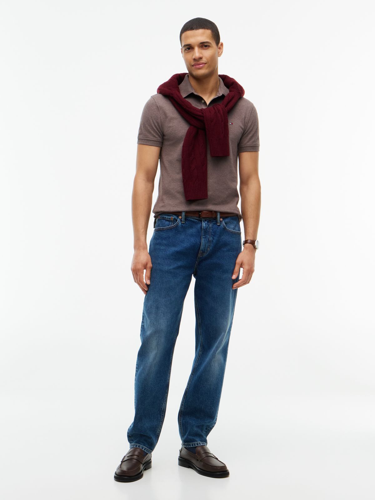 Slim Fit Stretch Pique Polo — Brown Heather