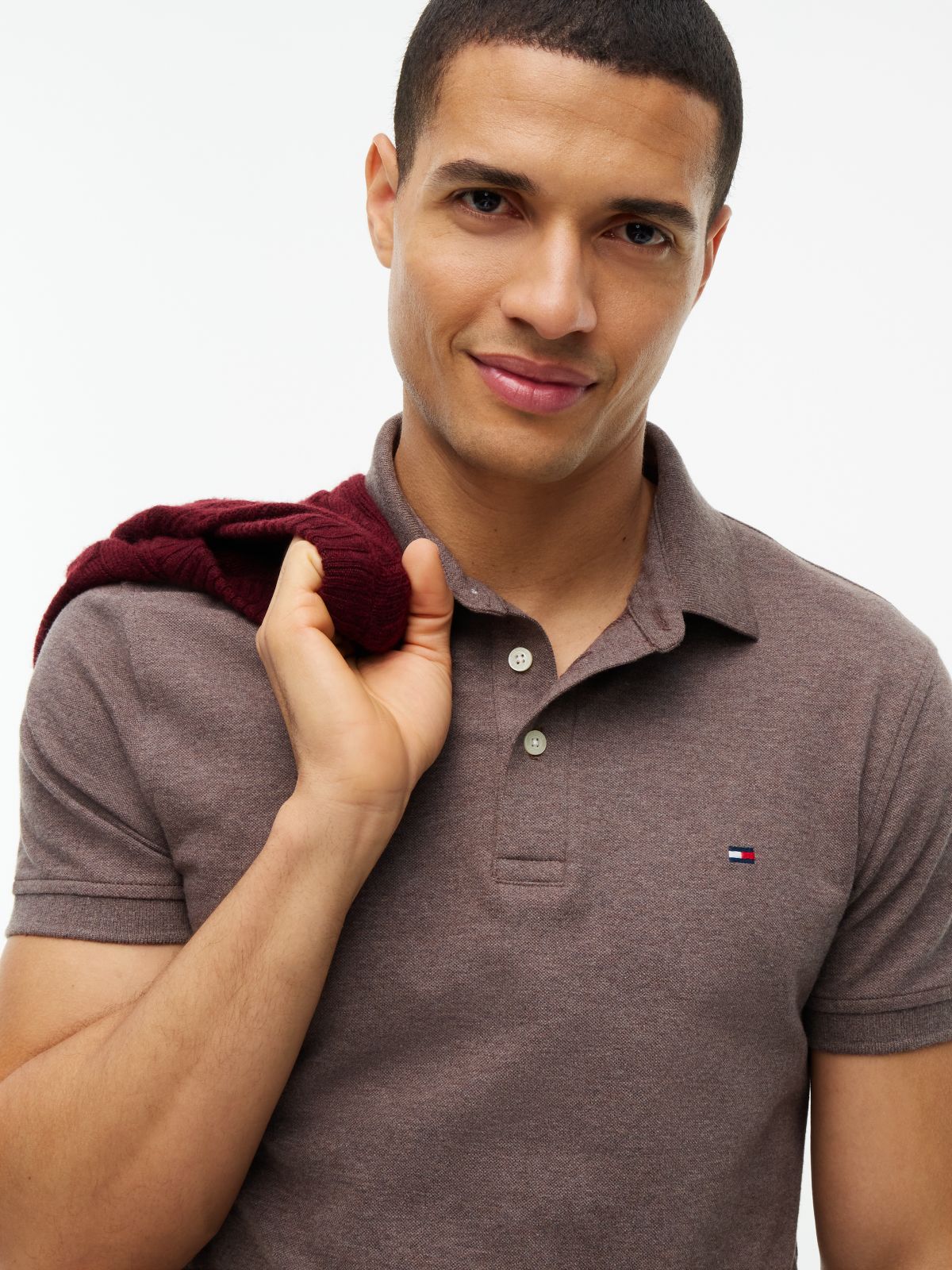 Slim Fit Stretch Pique Polo — Brown Heather