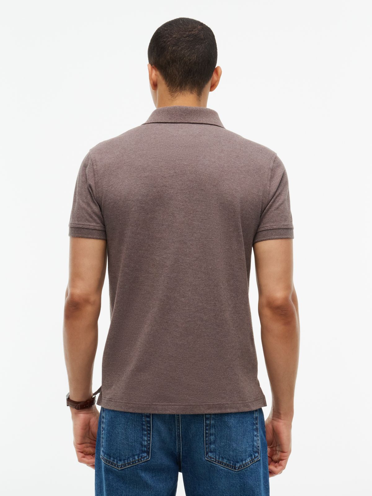 Slim Fit Stretch Pique Polo — Brown Heather