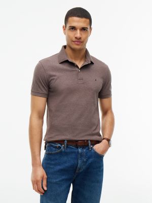 Slim Fit Stretch Pique Polo, Brown Heather