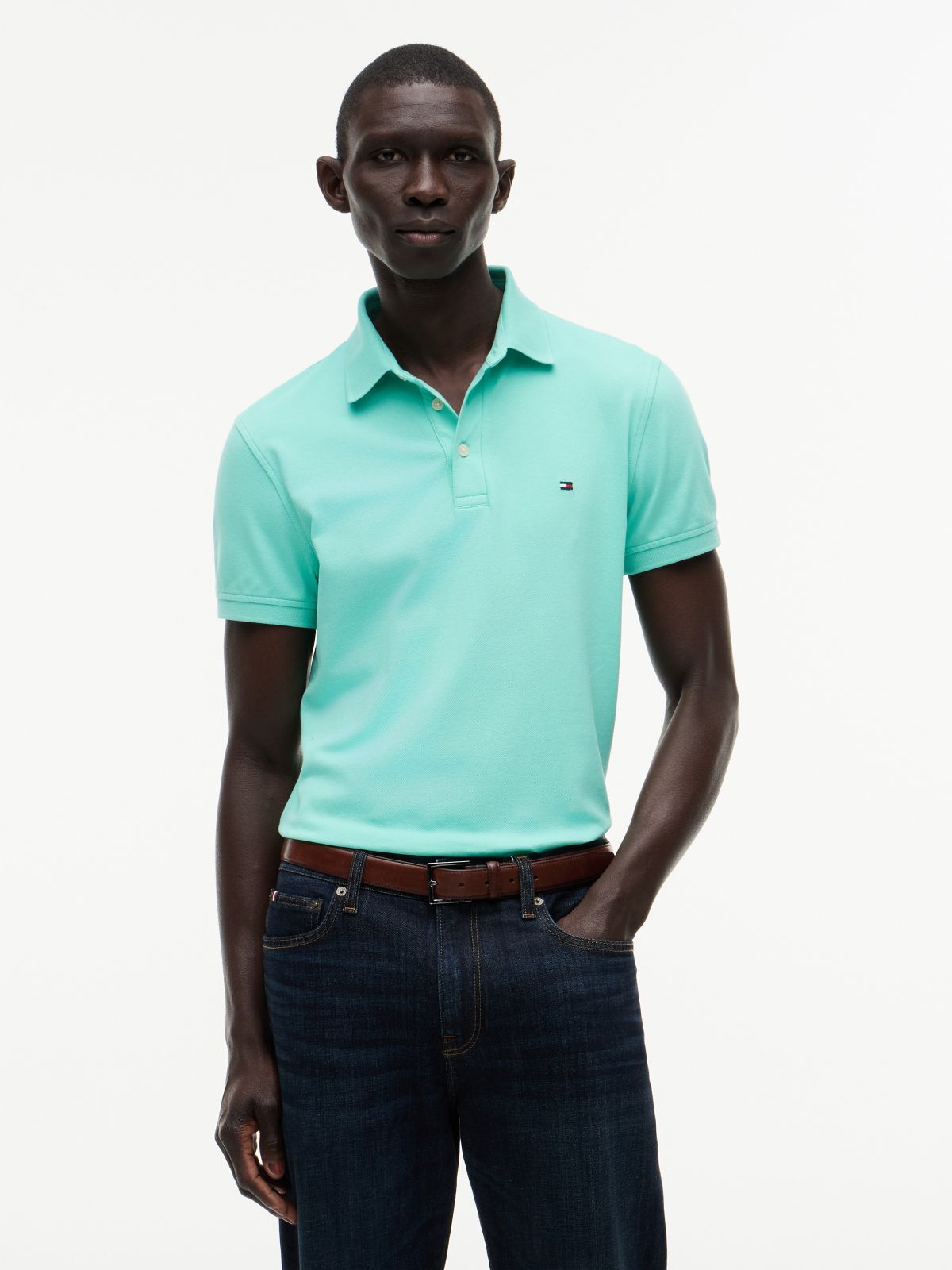 Slim Fit Stretch Pique Polo — Light Jade Green
