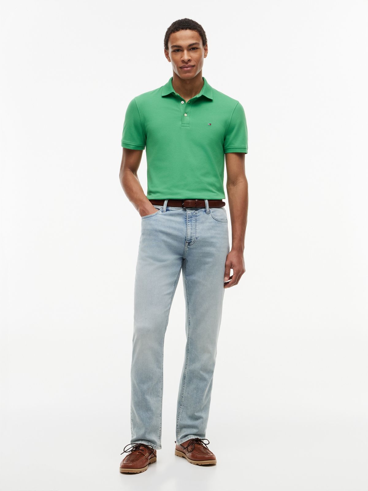 Slim Fit Stretch Pique Polo — Coastal Green