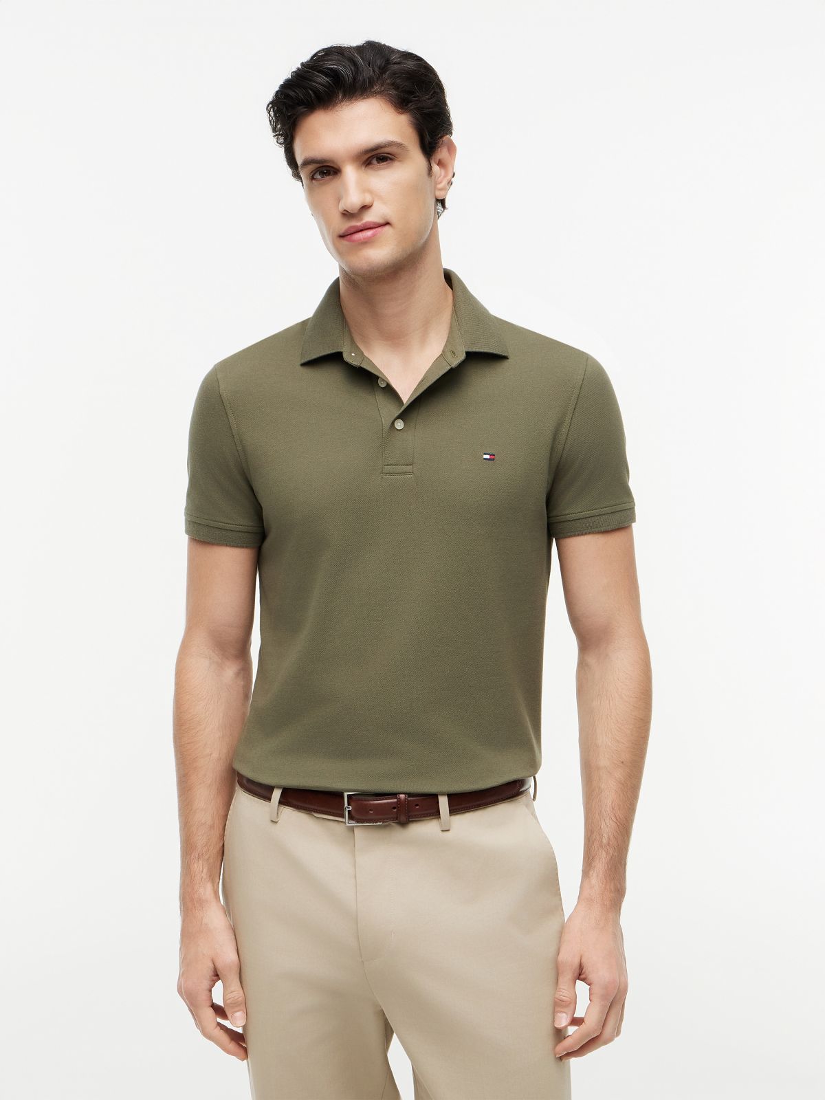 Slim Fit Stretch Pique Polo — Utility Olive