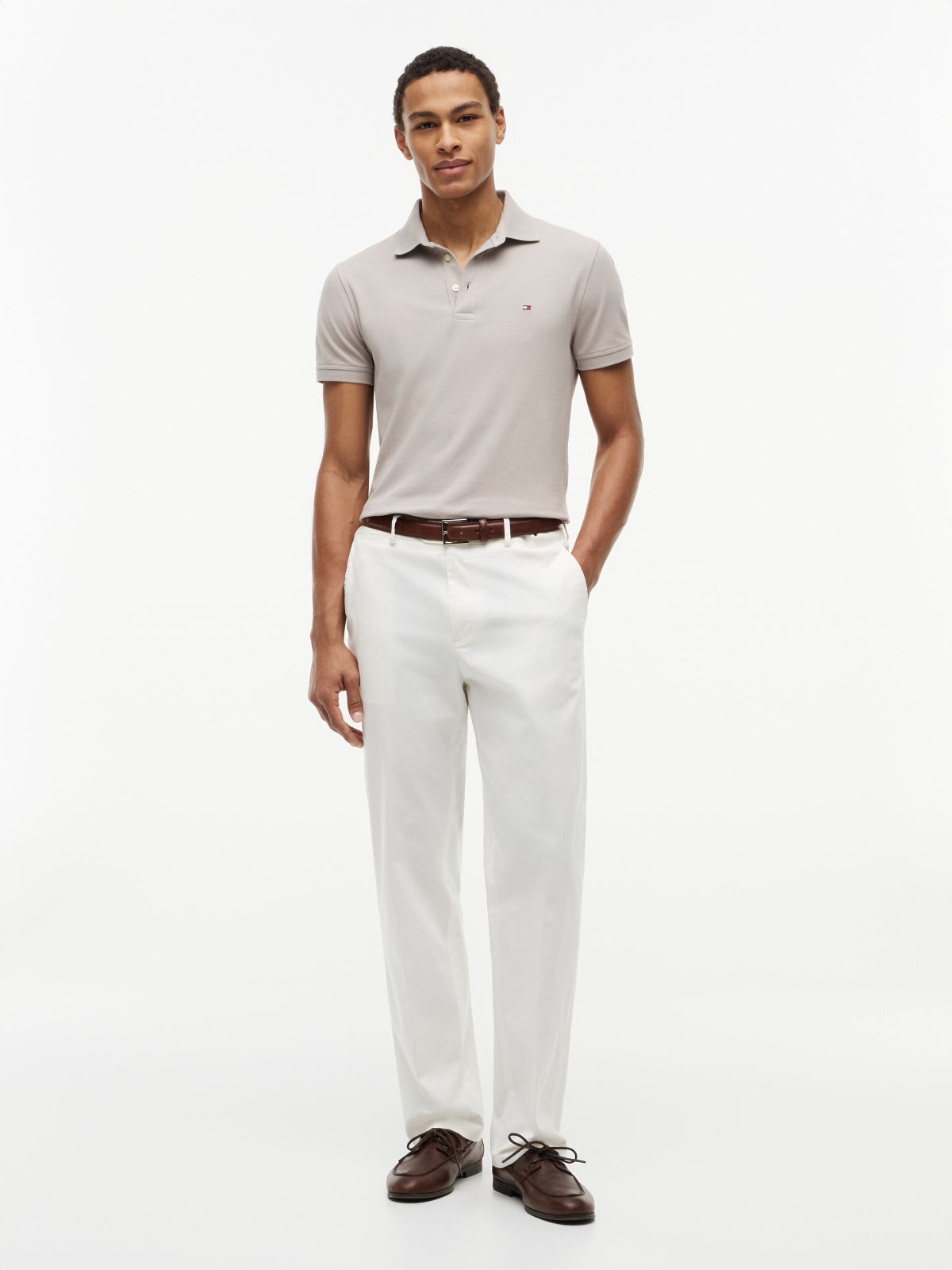 Slim Fit Stretch Pique Polo — Smooth Taupe