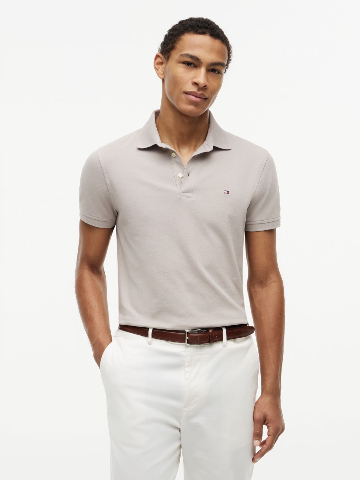 Slim Fit Stretch Pique Polo — Smooth Taupe