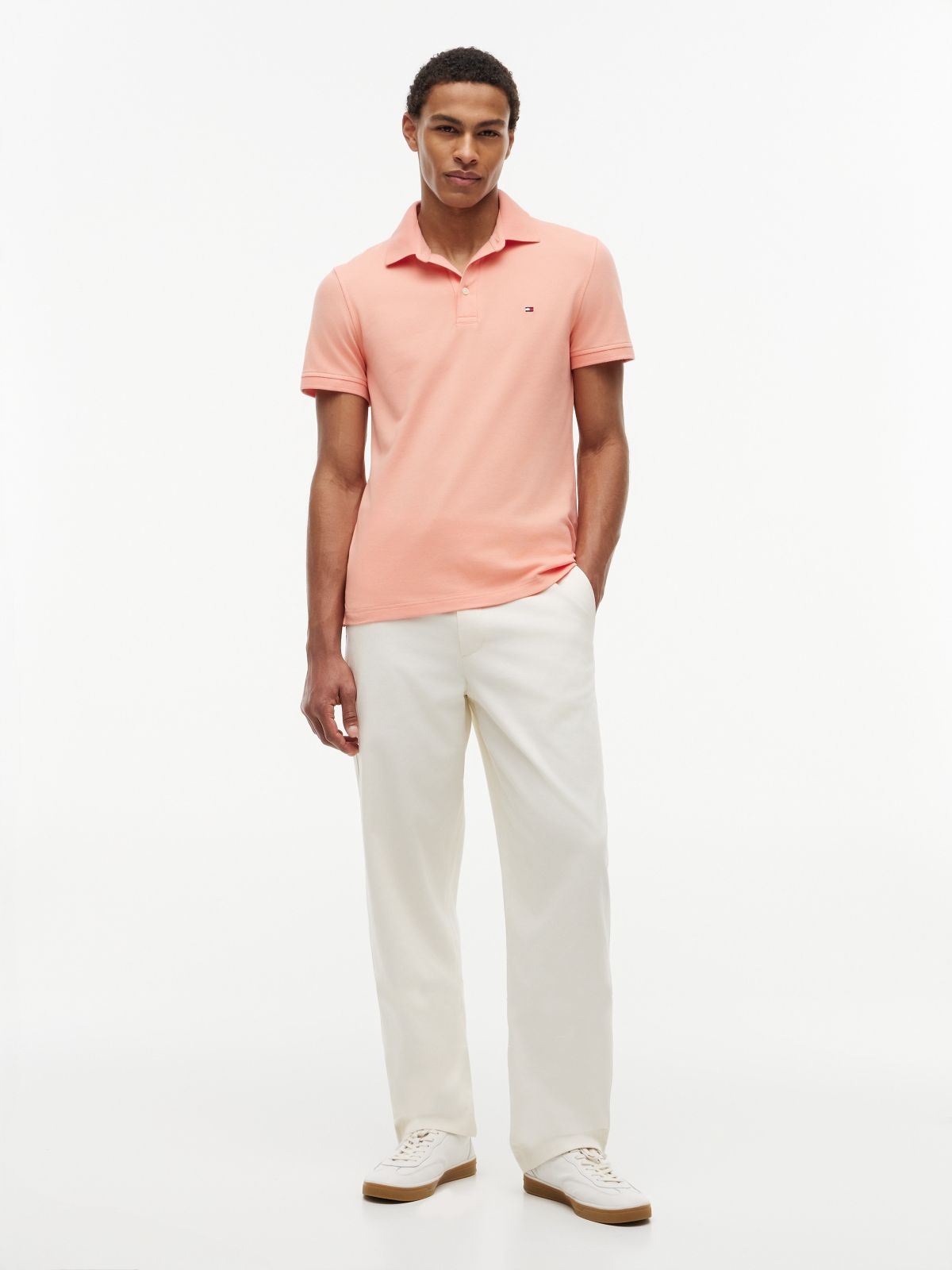 Slim Fit Stretch Pique Polo — Sunset Coral