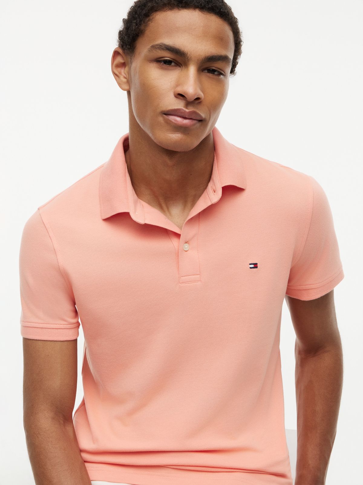 Slim Fit Stretch Pique Polo — Sunset Coral