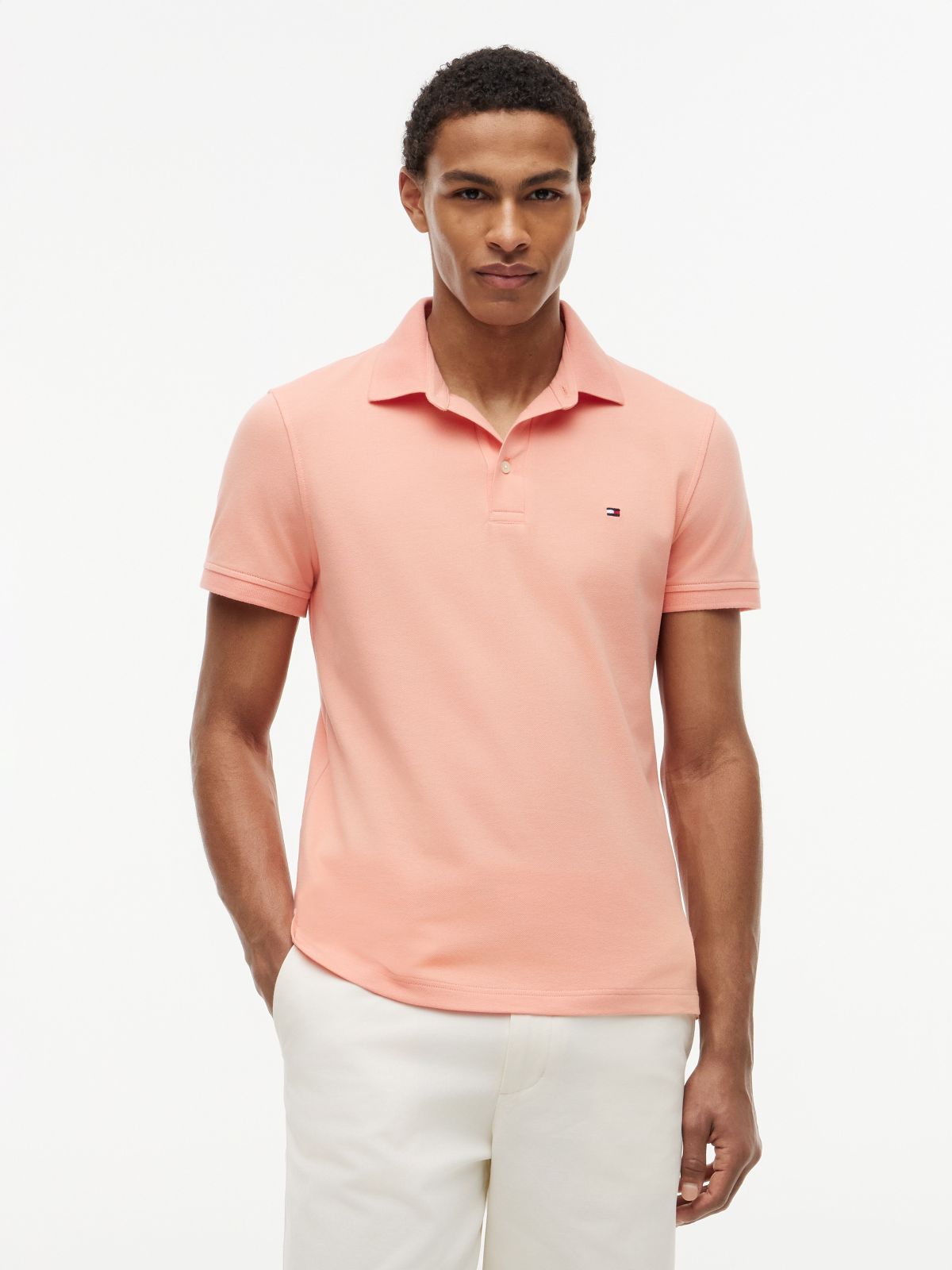 Slim Fit Stretch Pique Polo — Sunset Coral
