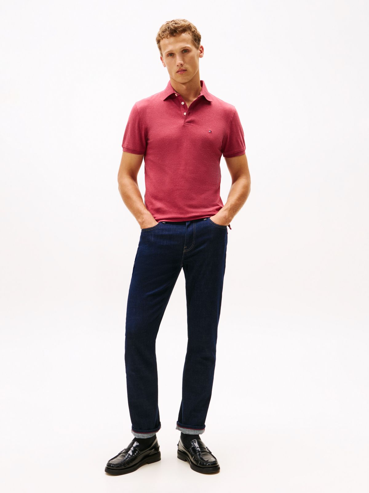 Slim Fit Stretch Pique Polo — Red Heather